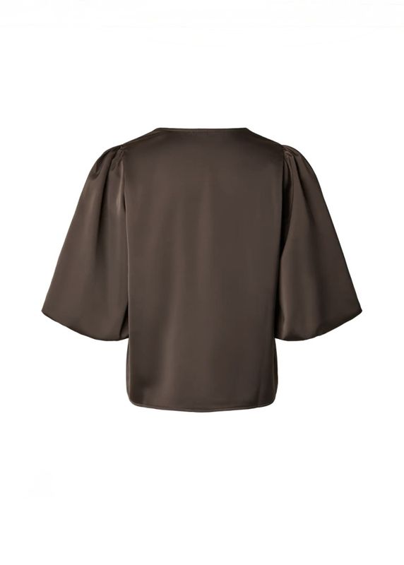 YAS Pella 2/4 V-Neck Topp Chocolate Brown 