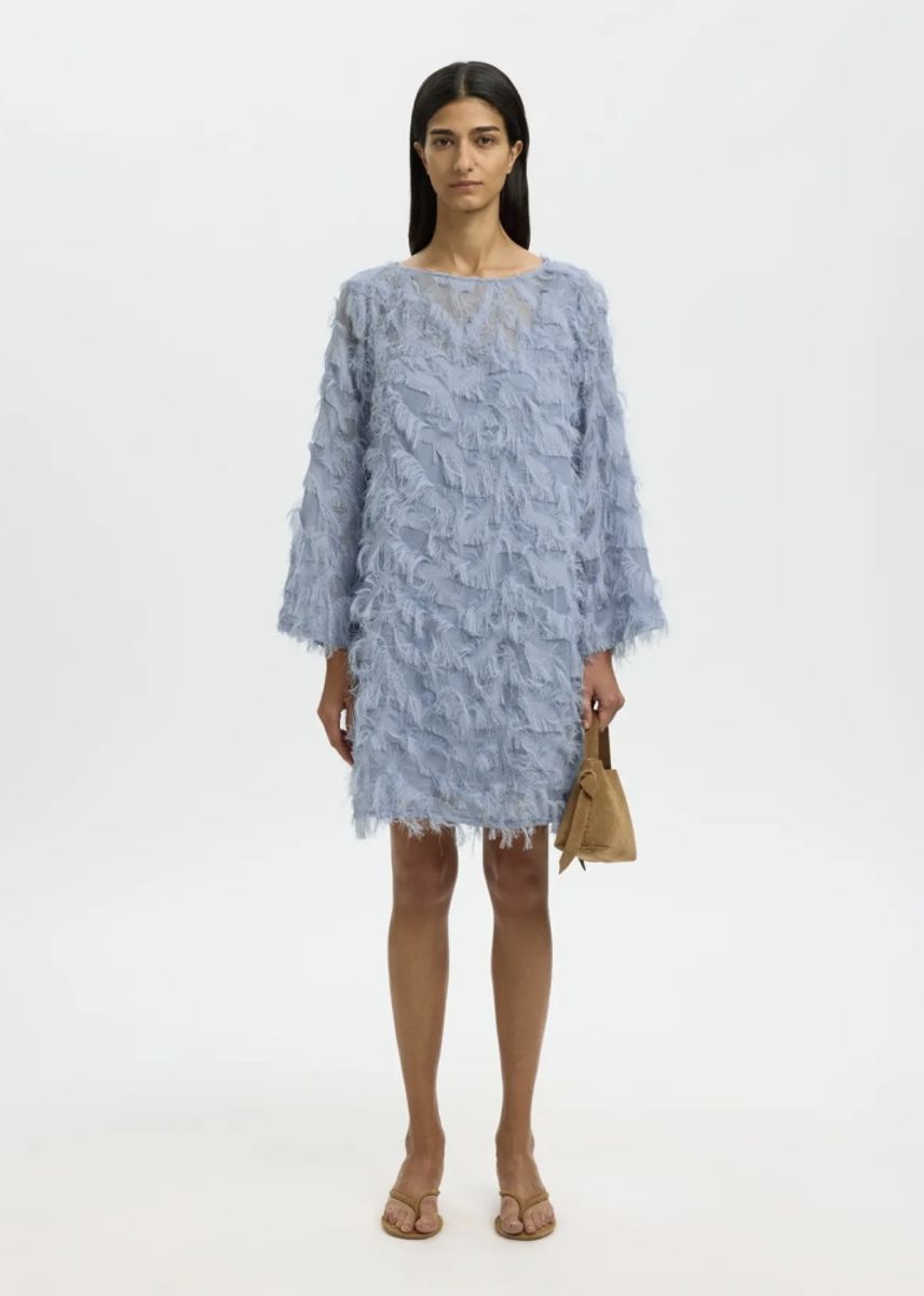 Selected Femme Myline Relaxed Boatneck Dress Dusty Blue 