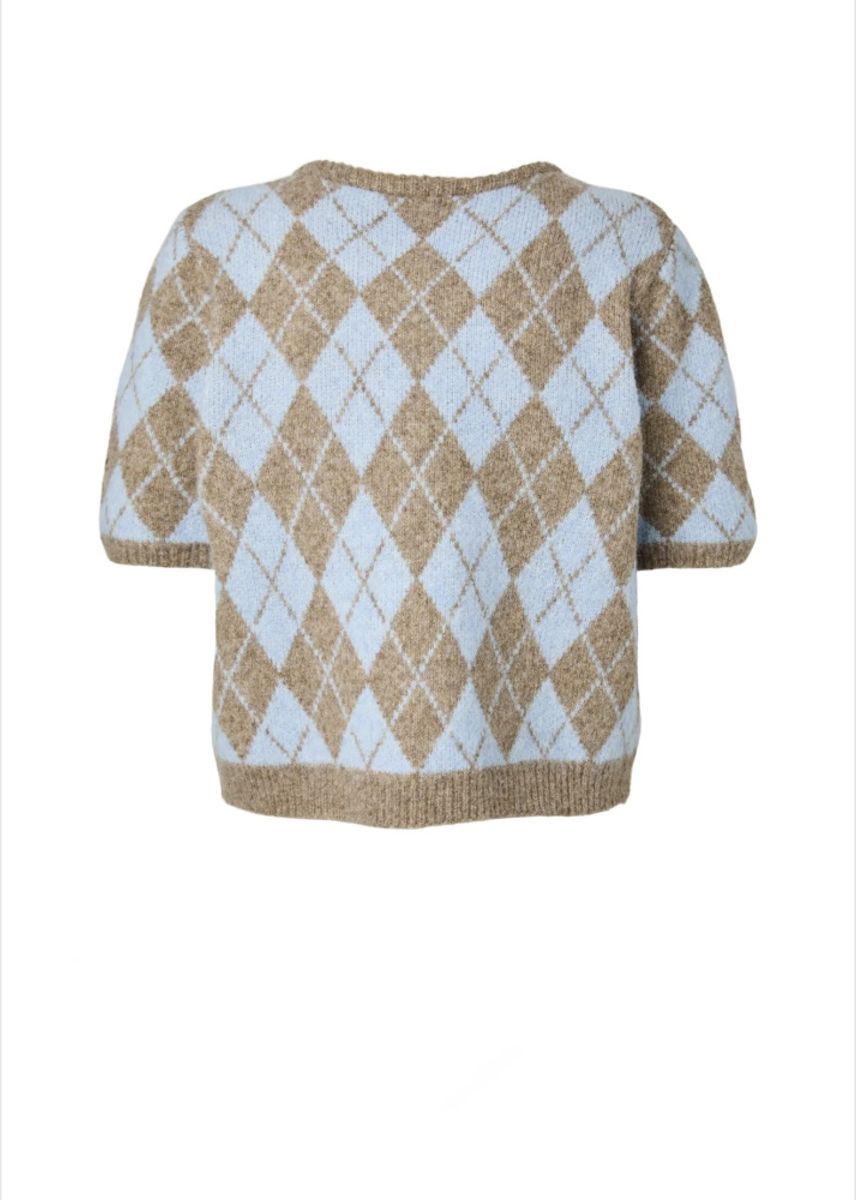 YAS Chelli Knit Cardigan Fungi W Skyway Checks