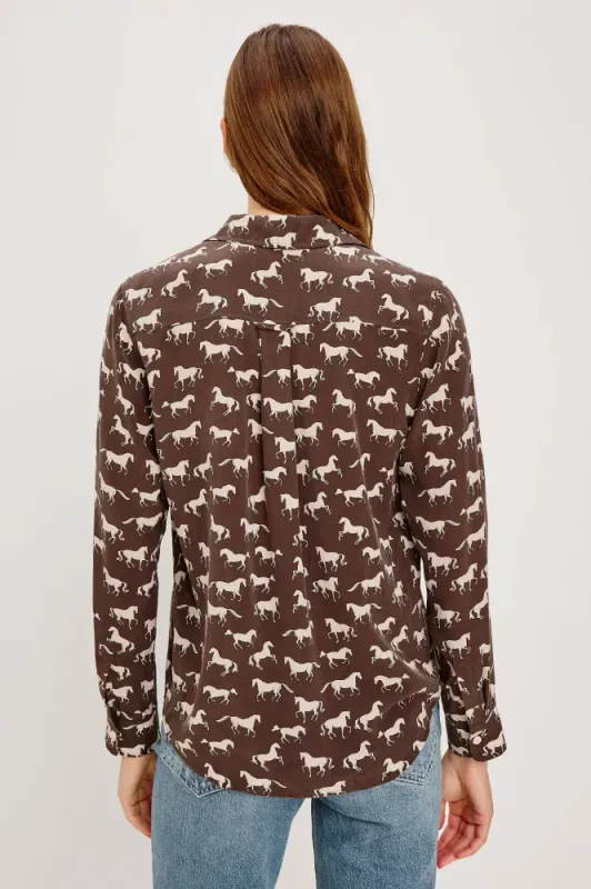 Rails Kate Ivory Horses Shirt 100% Silke