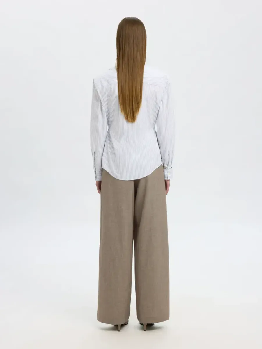 Selected Femme Nicolina Slim Shirt Bright White Blue Stripe
