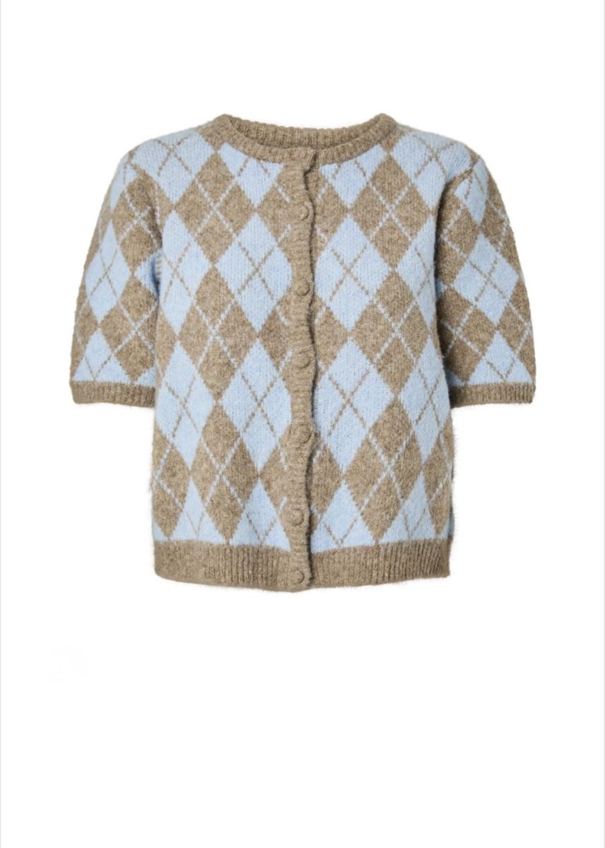 YAS Chelli Knit Cardigan Fungi W Skyway Checks