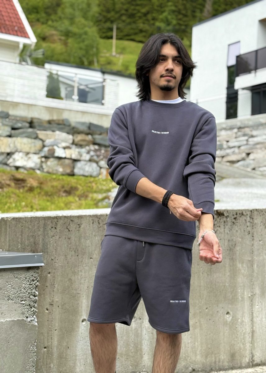 Selected Homme Hankie Logo Crew Neck Asphalt