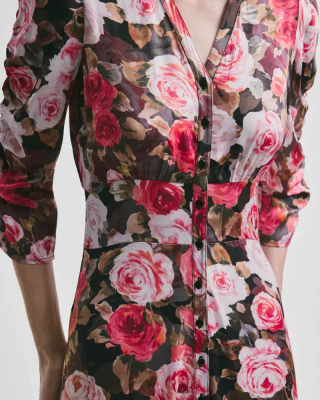 byTiMo Satin Button Down Dress Midnight Roses