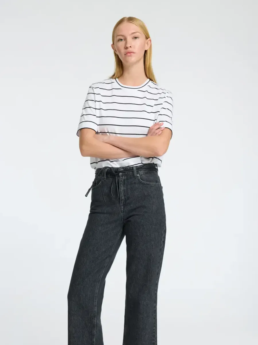 Selected Femme Essential Striped Boxy T-shirt BRIGHT WHITE - Black