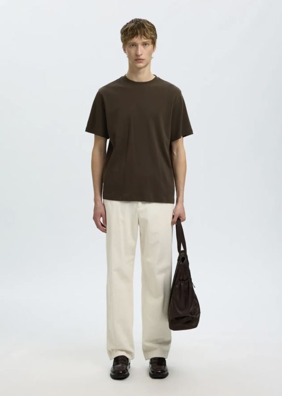 Selected Homme Taj Peach O-neck Tee Turkish Coffee 