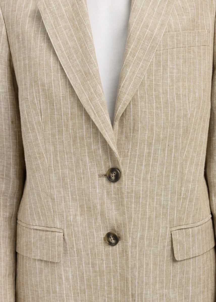 Selected Femme Relaxed Ida Linen Blazer Pinstripe Weathered Teak
