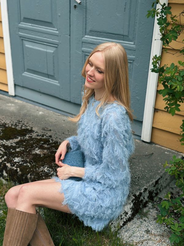 Selected Femme Myline Relaxed Boatneck Dress Dusty Blue 