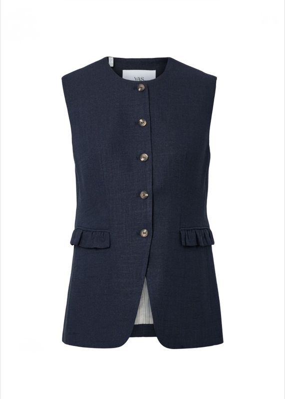 YAS Agana Linen Blend Waistcoat Navy Blazer