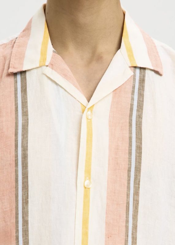 Selected Man Kylian Linen Shirt Resorte White Multi Rose Dawn 
