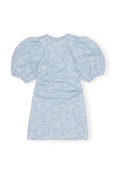 Bilde av Ganni Blue Stretch Jaquard Puff Sleeves Mini dress