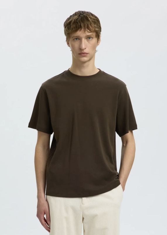 Selected Homme Taj Peach O-neck Tee Turkish Coffee 