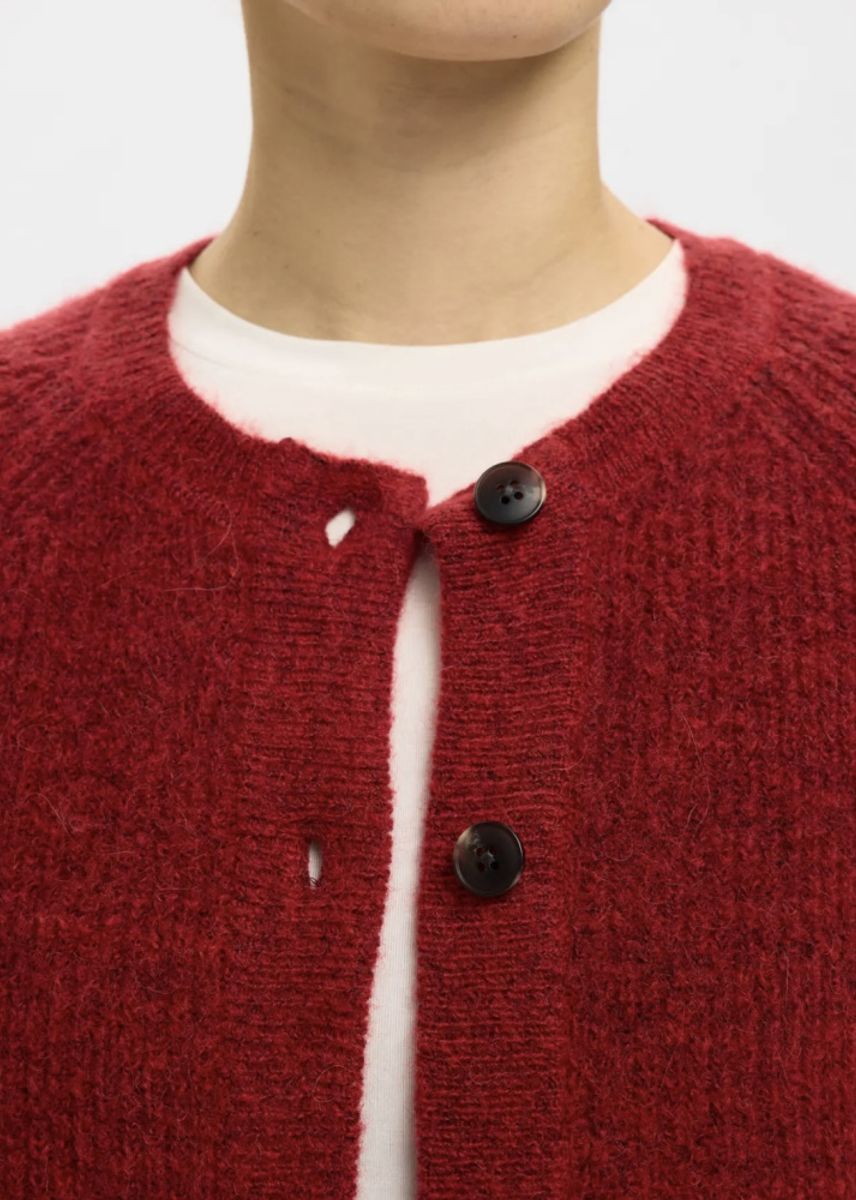 Selected Femme Lulu Knit Short Cardigan Equestrian Red Melange