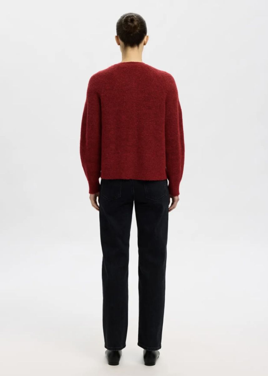 Selected Femme Lulu Knit Short Cardigan Equestrian Red Melange