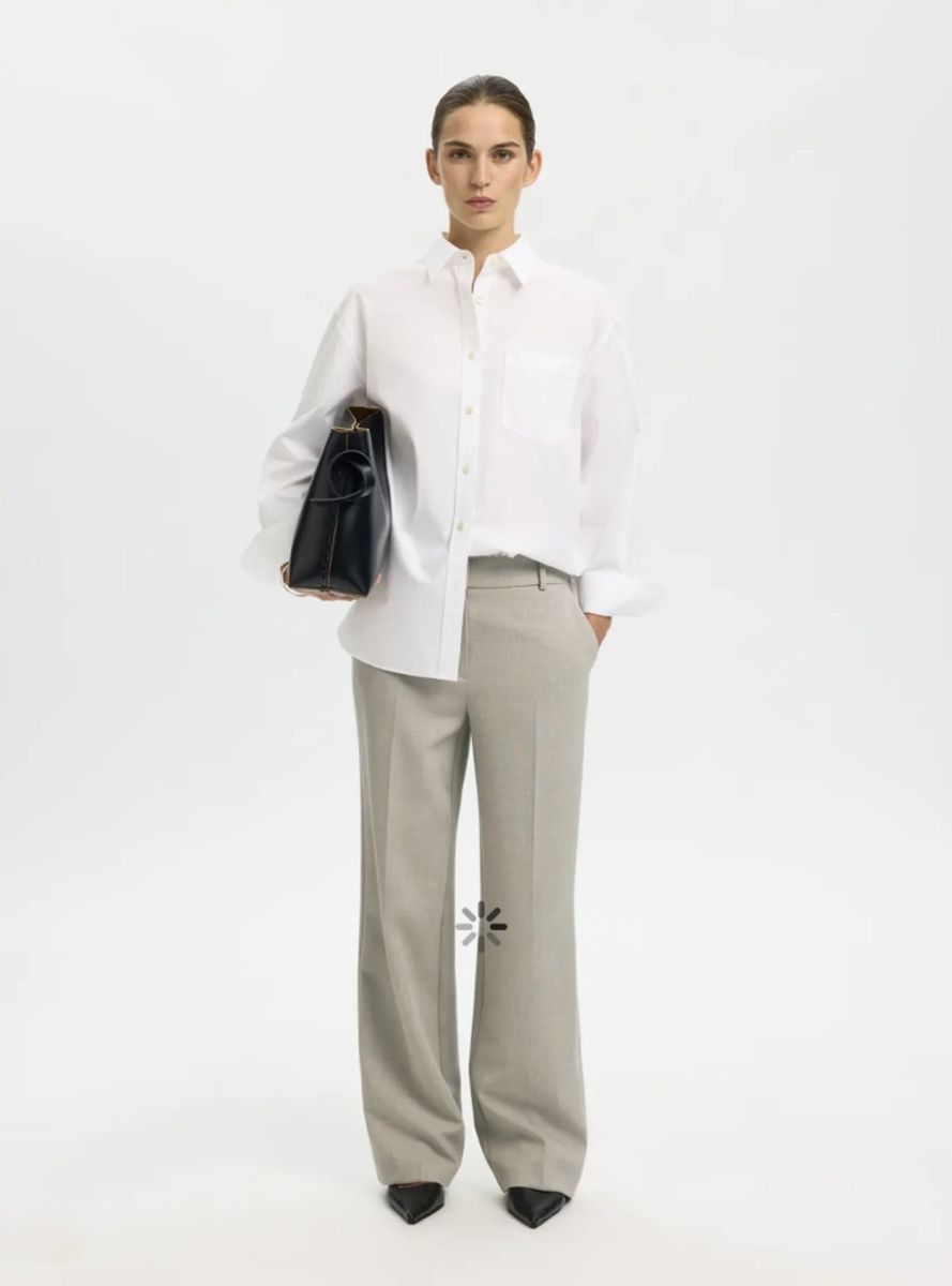 Selected Femme Rita Wide Pant Melange Island Fossil
