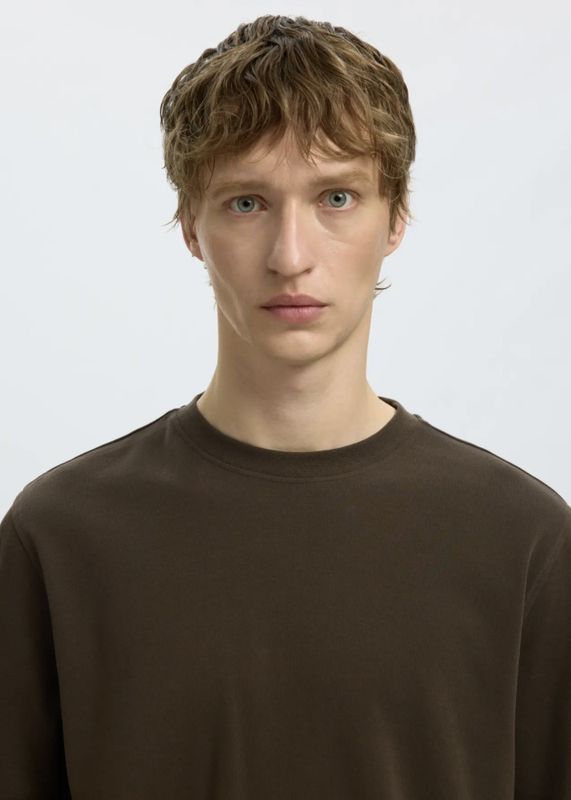 Selected Homme Taj Peach O-neck Tee Turkish Coffee 