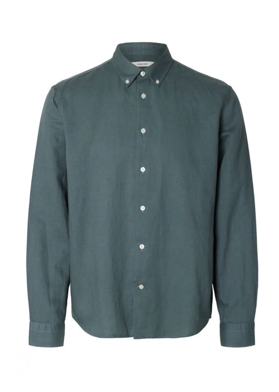 Selected Homme Reg Clay Linen Blend Shirt Balsam Green