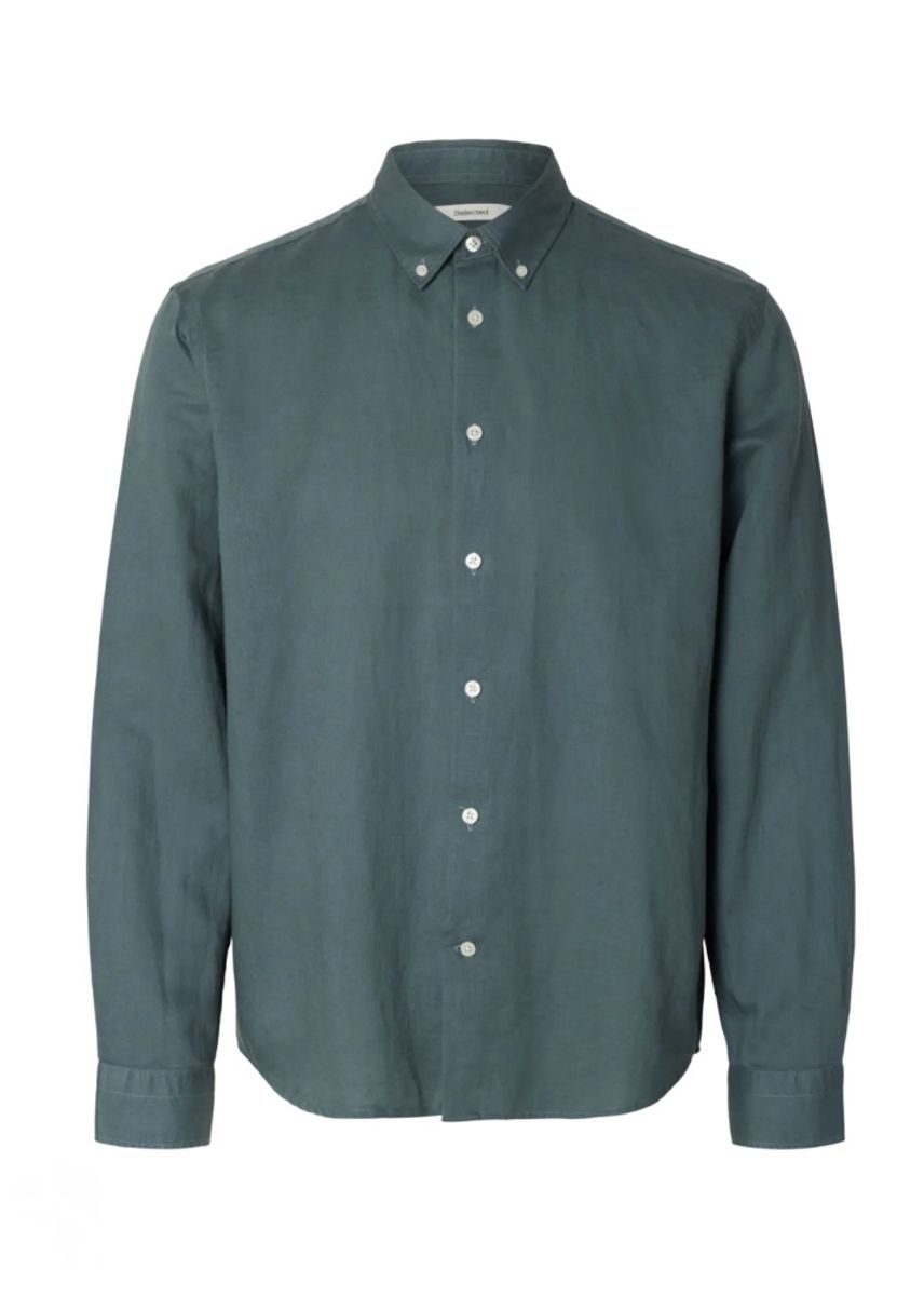 Selected Homme Reg Clay Linen Blend Shirt Balsam Green