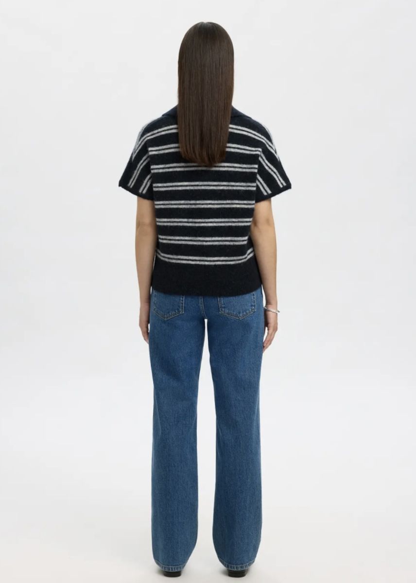 Selected Femme  Lulu Knit Polo Dark Sapphire Stripes 