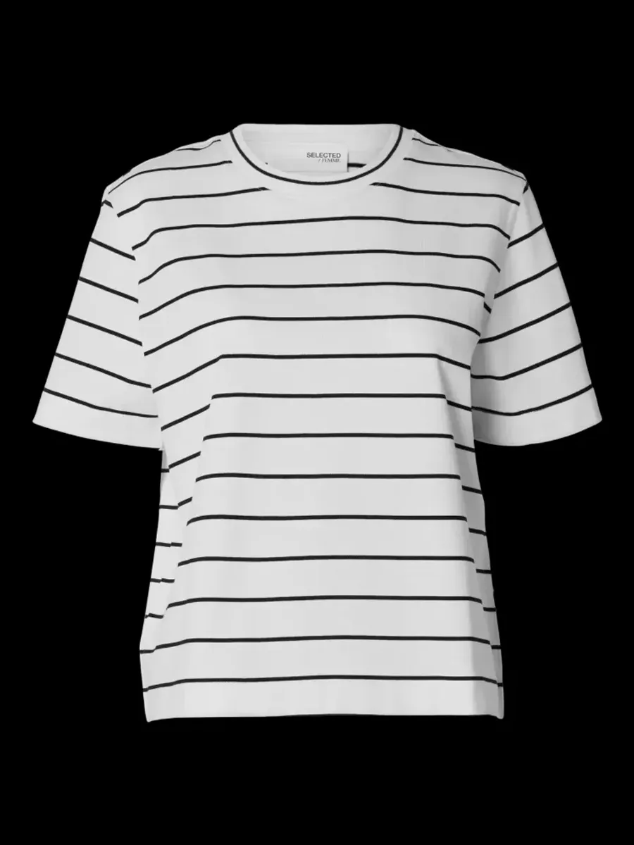 Selected Femme Essential Striped Boxy T-shirt BRIGHT WHITE - Black