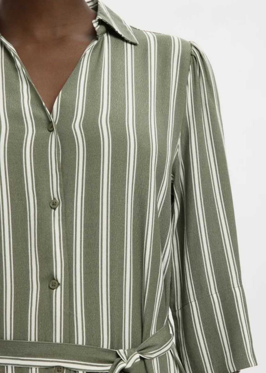 Selected Femme Flora 3/4 Ankle Shirt Dress Deep Litchen Green Striped