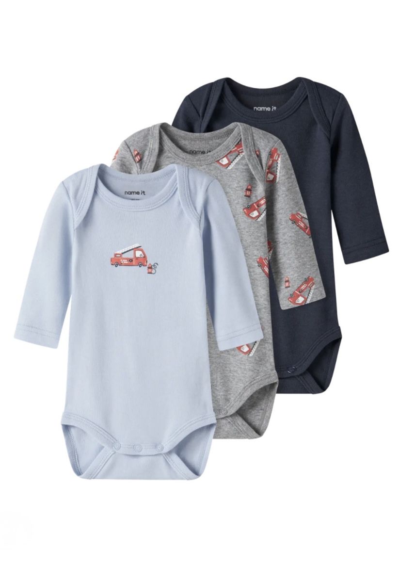 Name It Body Firetruck 3pk. rey Melange w/ Cashmere Blue + Dark Sapphire