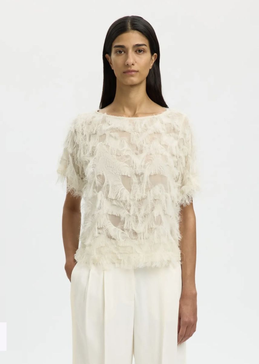 Selected Woman Myline Whiteline Boatneck Top Egret