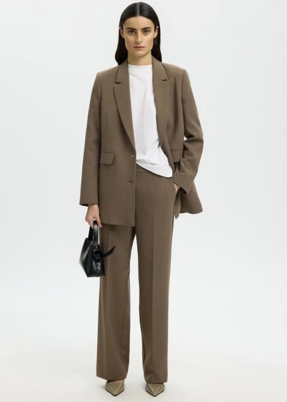 Selected Femme Rita Wide Pant Chokolate Chip