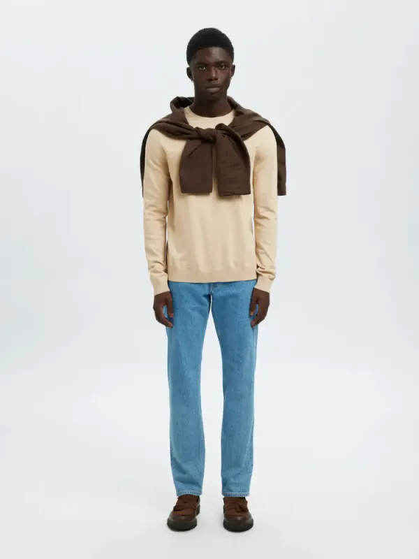 Selected Berg Crew Neck Oatmeal Bomullsgenser