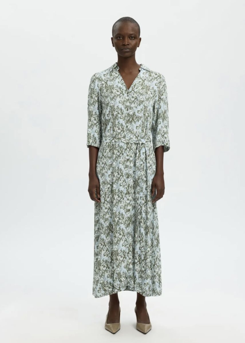 Selected Femme Flora 3/4 Ankle Shirt Dress Deep Litchen Green